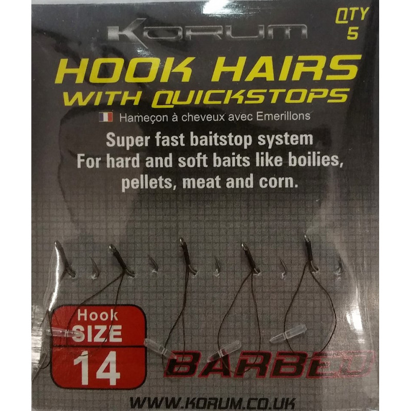 KORUM kabliukai Barbed Hook Hairs With Quickstops (Nr.14-10)