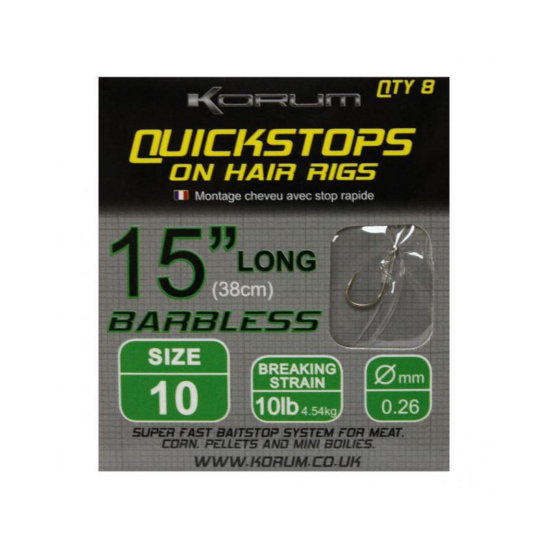 KORUM Barbless Quickstops on hair rigs 15'' (Dydis 12-10)