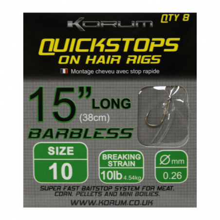KORUM Barbless Quickstops on hair rigs 15'' (Dydis 12-10)