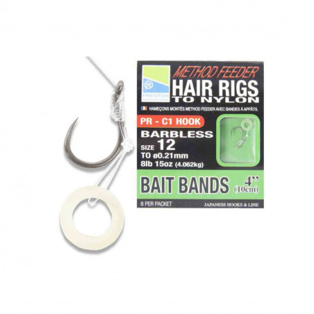 PRESTON kabliukai su pav. Barbless Method Feeder Hair Rigs With Bait Band (Nr.16) 8vnt/pak