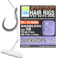PRESTON kabliukai su pav. Barbless Method Feeder Hair Rigs With Quickstops (Nr.16-14) 8vnt/pak