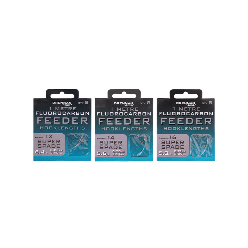 DRENNAN kabliukai su pavadėliu Fluoro Feeder Super Spade (Nr.14-12) 100cm 8vnt/pak