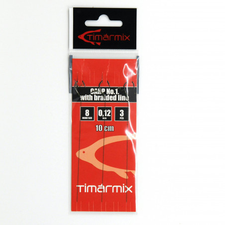 TIMAR-MIX kabliukai su pinto valo pav. ir adatėle Carp No.1 10cm 0,12mm (Nr.8-4)  3pcs/pak