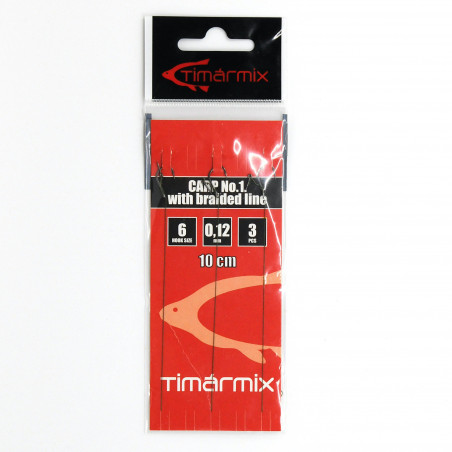 TIMAR-MIX kabliukai su pinto valo pav. ir adatėle Carp No.1 10cm 0,12mm (Nr.8-4)  3pcs/pak