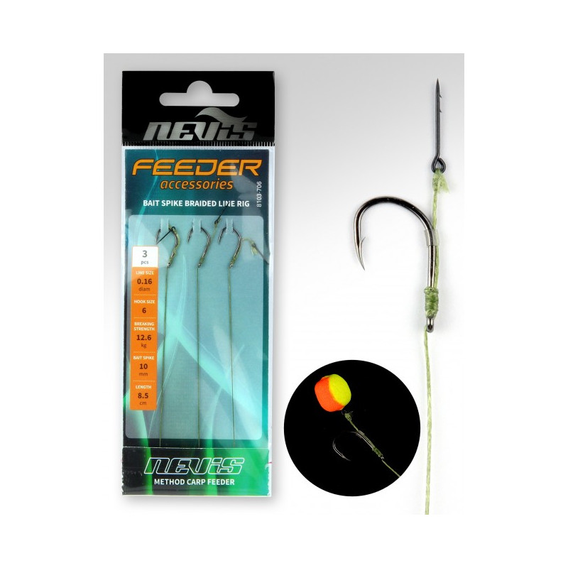 NEVIS kabliukai su pinto valo pavadėliu Bait Spike Braided Line Rig 8,5cm (Nr.10-6) 3vnt/pak