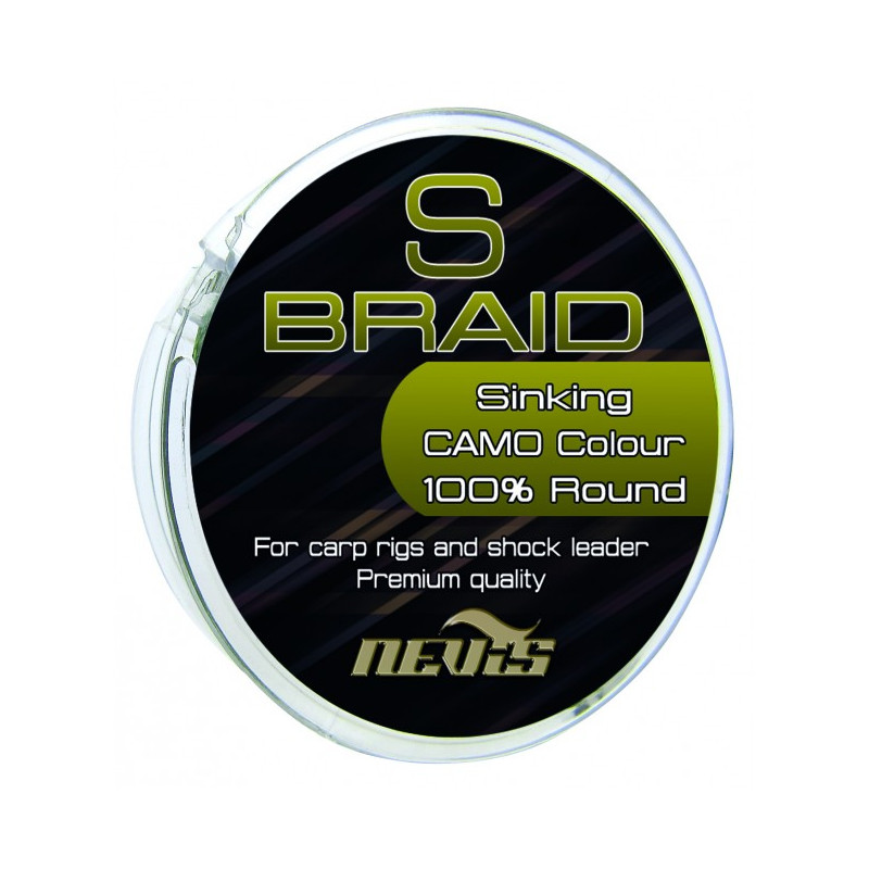 NEVIS pintas valas pavadėliams S Braid Sinking Camo 15m (0,08-0,14mm)