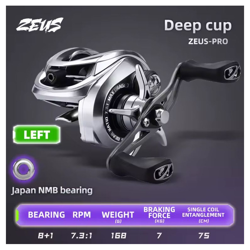 BEARKING ritė ZEUS PRO Casting Deep Cup, Left (kairės rankos) tik 168g!!!